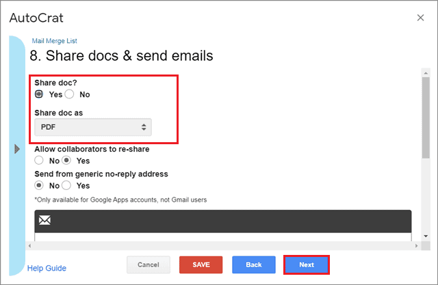 Edit the document sharing settings