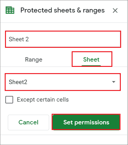 Select the sheet and click on Set permissions
