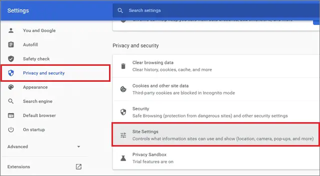 Choose Site Settings