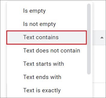 Select Text contains option