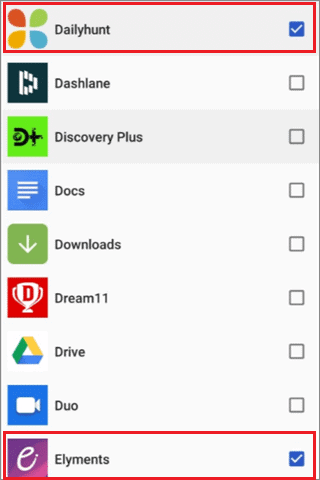 Select the apps you want to hide