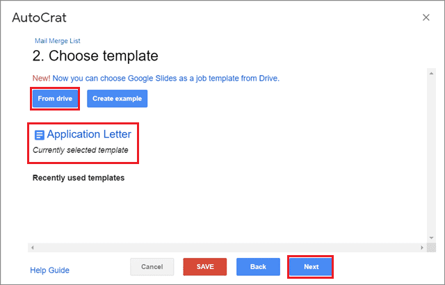 Select the template file and click on Next