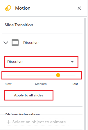 select the transition