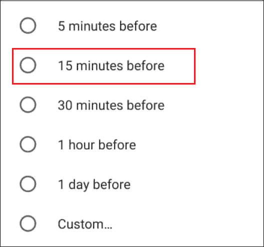 Choose the time for google calendar notifications