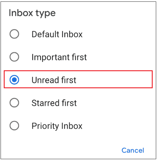 Choose Unread first option
