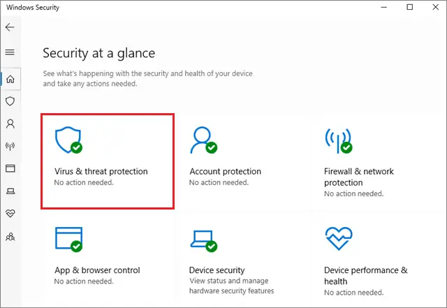 select virus and threat protection 6