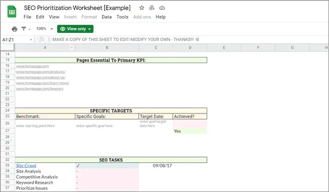 SEO Project Management Sheet