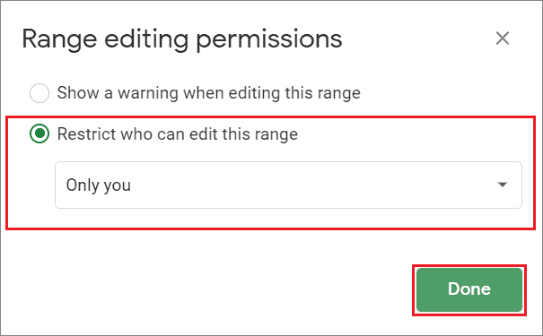 Set the editing permission and click on Done