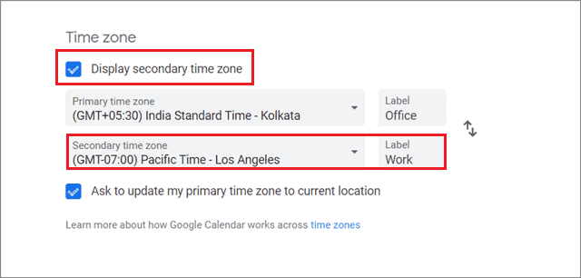 Set Secondary time zone