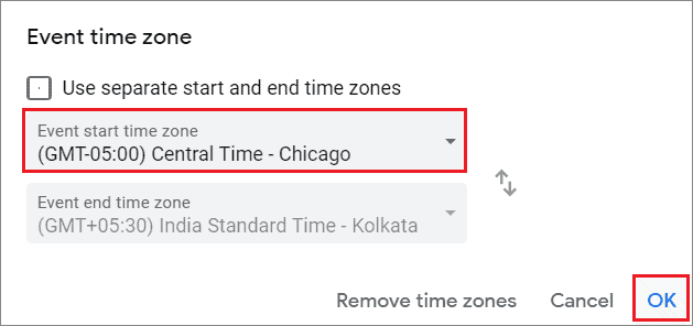 Select the time zone and click on Save