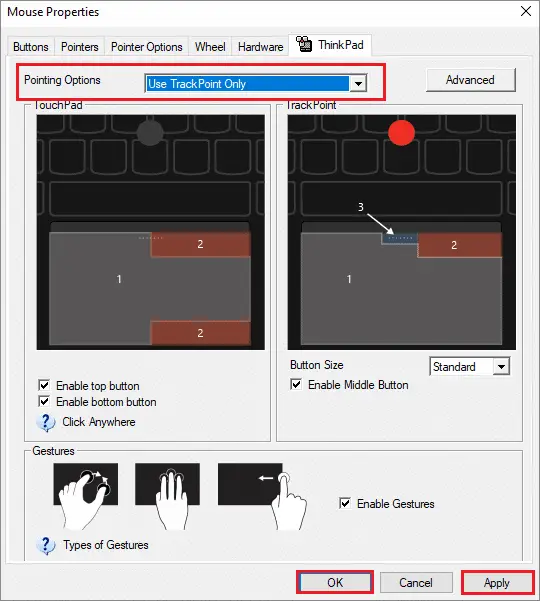 Change ThinkPad Pointing Options