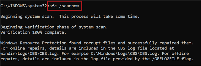 sfc scannow command to fix can't find appdata folder windows 10