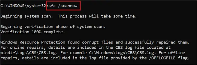 Execute sfc /scannow command to fix discord installation has failed