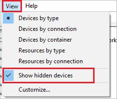 Show hidden devices in Device Manager
