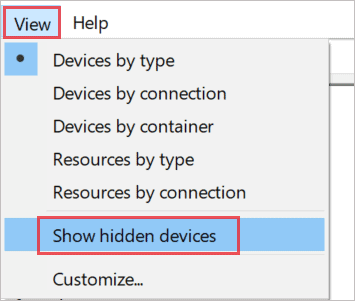  Show hidden devices in the Device Manager