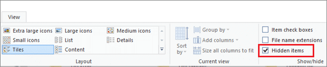 show hidden items to fix windows 10 desktop icons missing