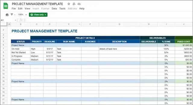 Smartsheet Project Management Template Google sheets