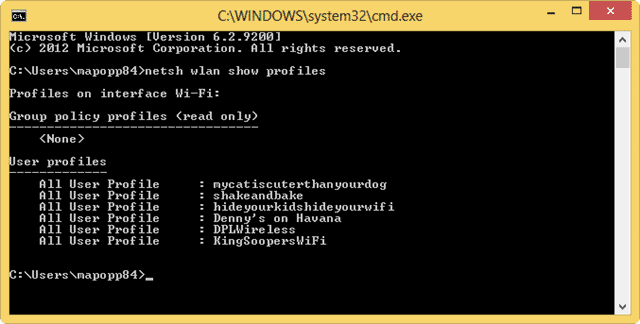 Using the Command Prompt to view stored profiles using-the-command-prompt-to-view-stored-profiles