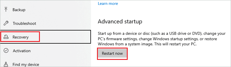 Start Advanced startup