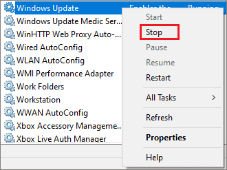  Stop the Windows Update service