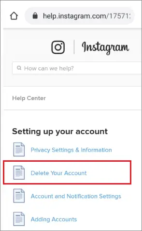 how to delete instagram account on smartphone