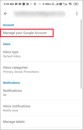 tap on manage your google account for how to change phone number on gmail
