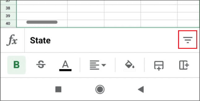 Tap on the filter in google sheets app