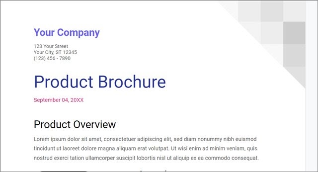 Enter the brochure text for how to make a brochure on google docs