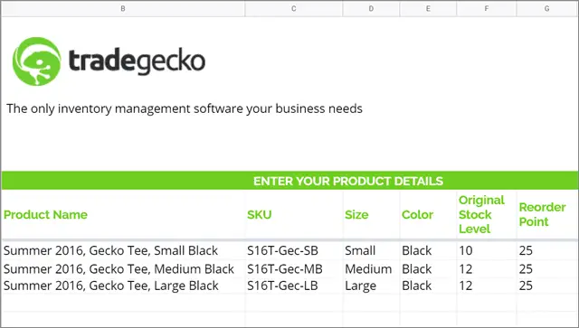 Tradegecko Best Inventory Template For Google Sheets