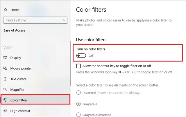 Turn off filters