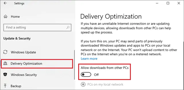 turn off delivery optimization to fix computer won't shut down