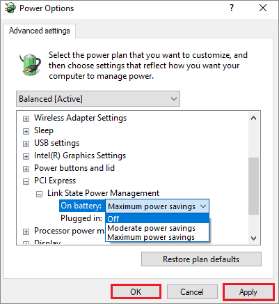 turn off link state power management to fix computer won't shut down