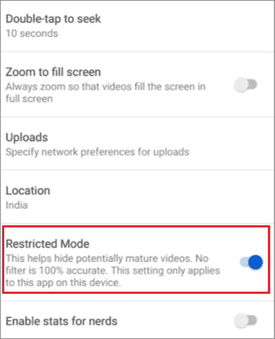 turn on restricted mode