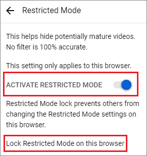 turn the slider on for youtube parental controls