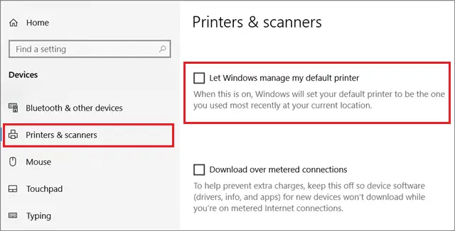 Uncheck the box to fix computer can't find printer