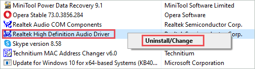 uninstall Realtek High Definition Audio Driver