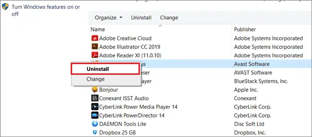 Click Uninstall