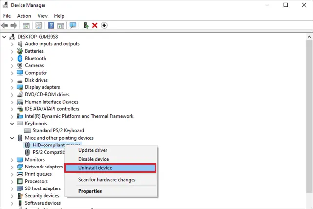 uninstall compliant devices to fix function keys not working