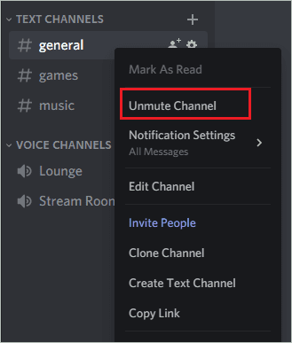 Click on Unmute Channel