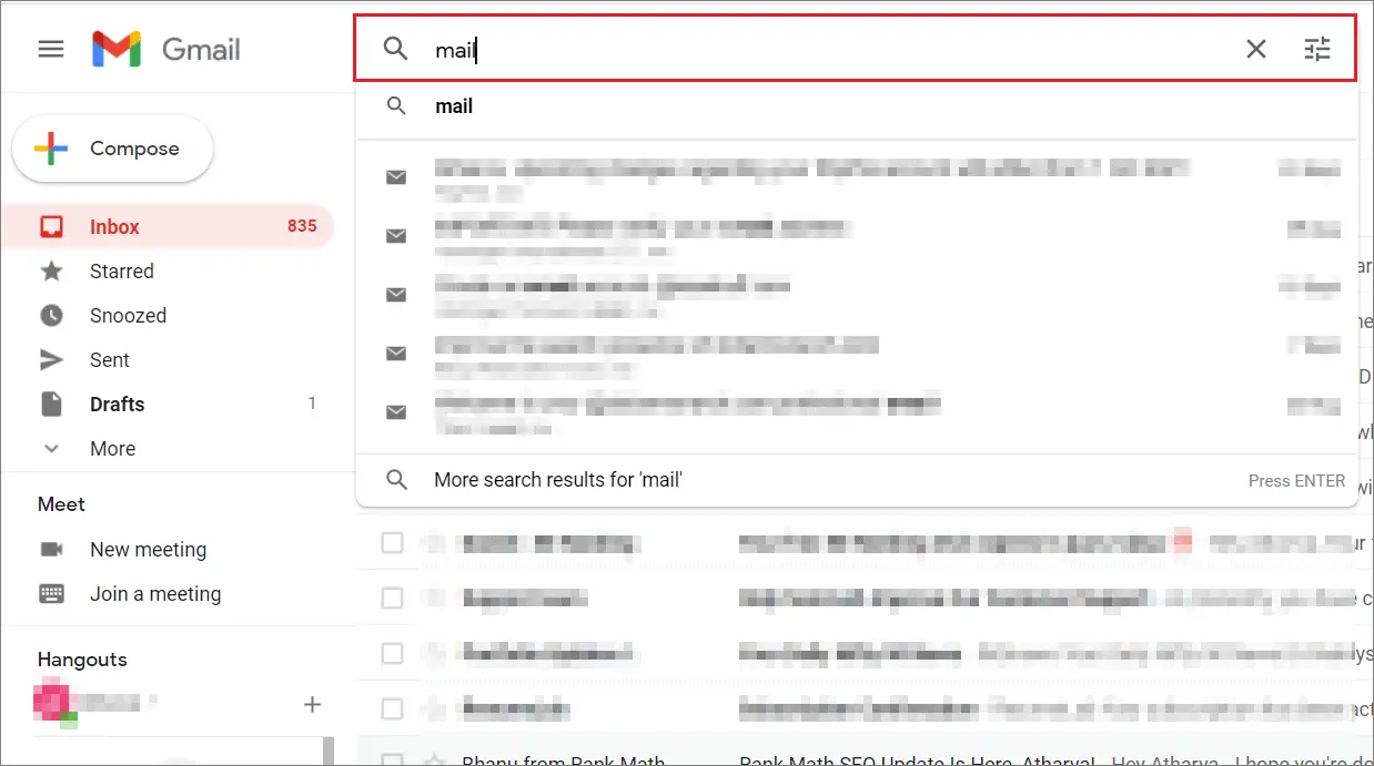 Use the Gmail search bar to fix disappearing emails in Gmail