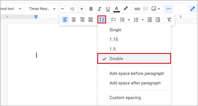 Use the line spacing shortcut for mla format google docs