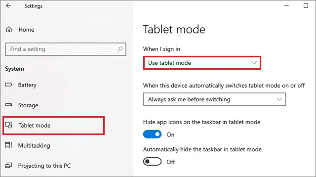 use tablet mode