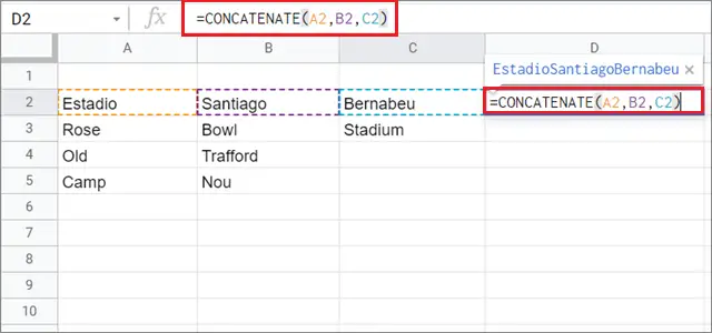 Enter the CONCATENATE in Google sheets