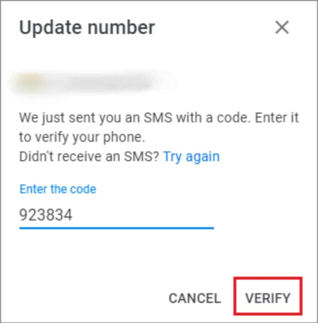 verify the new phone number