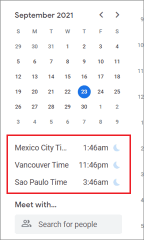 View the added time zones
