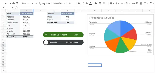 View the filtered result for slicer in google sheets