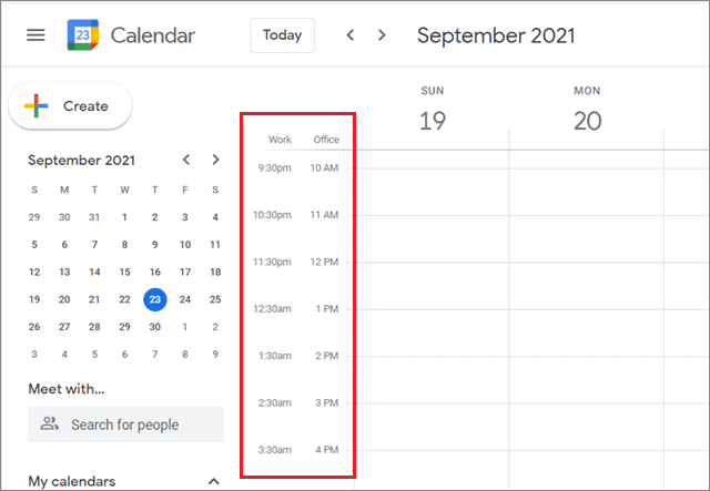 View primary and secondary time zones