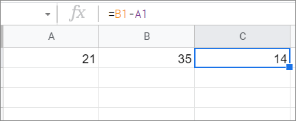 View the result for subtract in google sheets