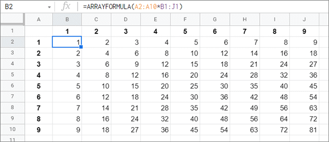 View the results for array formula in google sheets