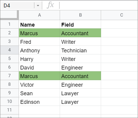 View the duplicate values in an entire row